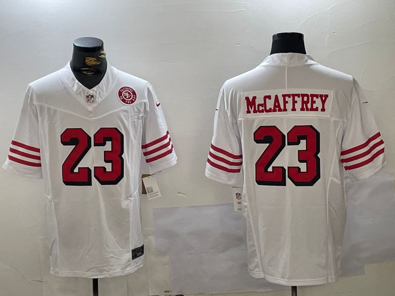Men San Francisco 49ers 23 Mccaffrey White Three generations 2024 Nike Vapor Limited NFL Jersey style 2